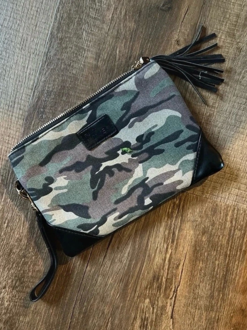 Funky Monkey Camo zipper Clutch Wristlet Tassel Bag